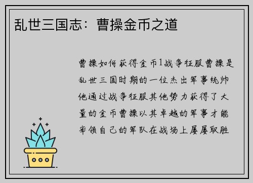 乱世三国志：曹操金币之道